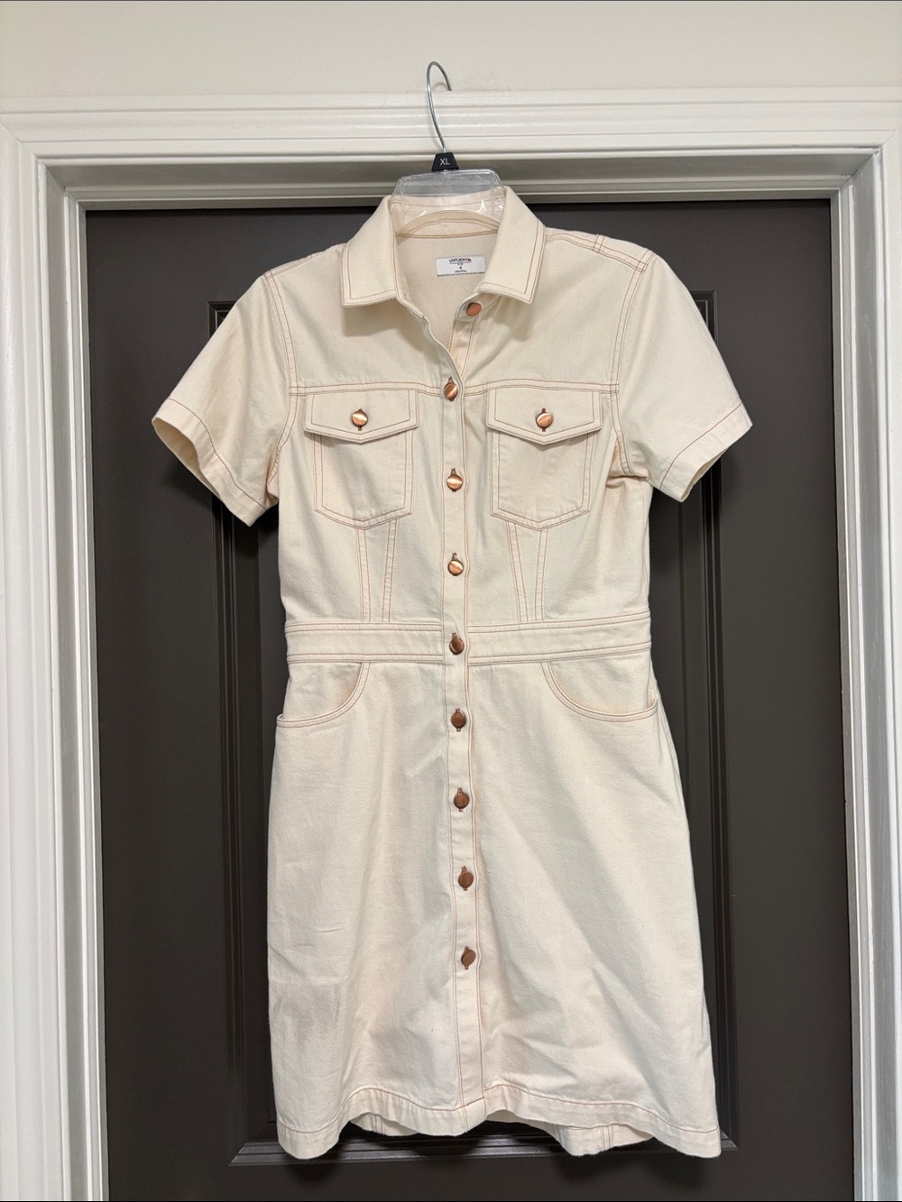 UNTUCKit cream rose gold denim dress 4